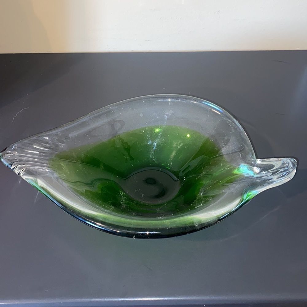 Beautiful mid century chalet glass.  lime green and clear excellent condition